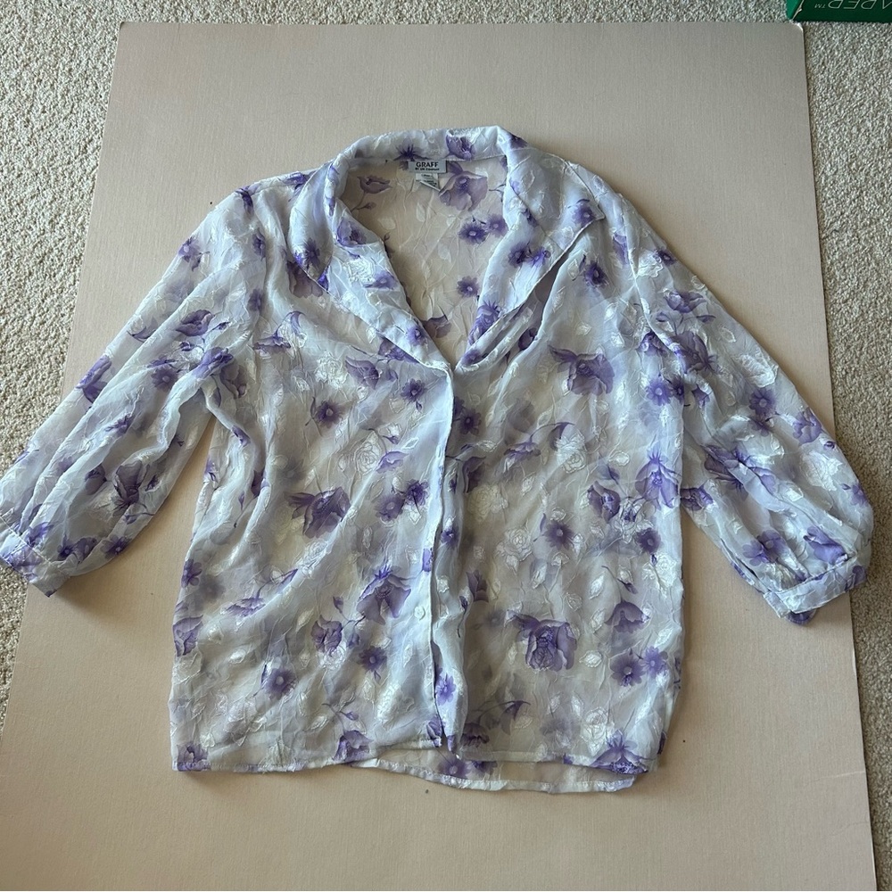 Floral Sheer Women's Top - Purple and White